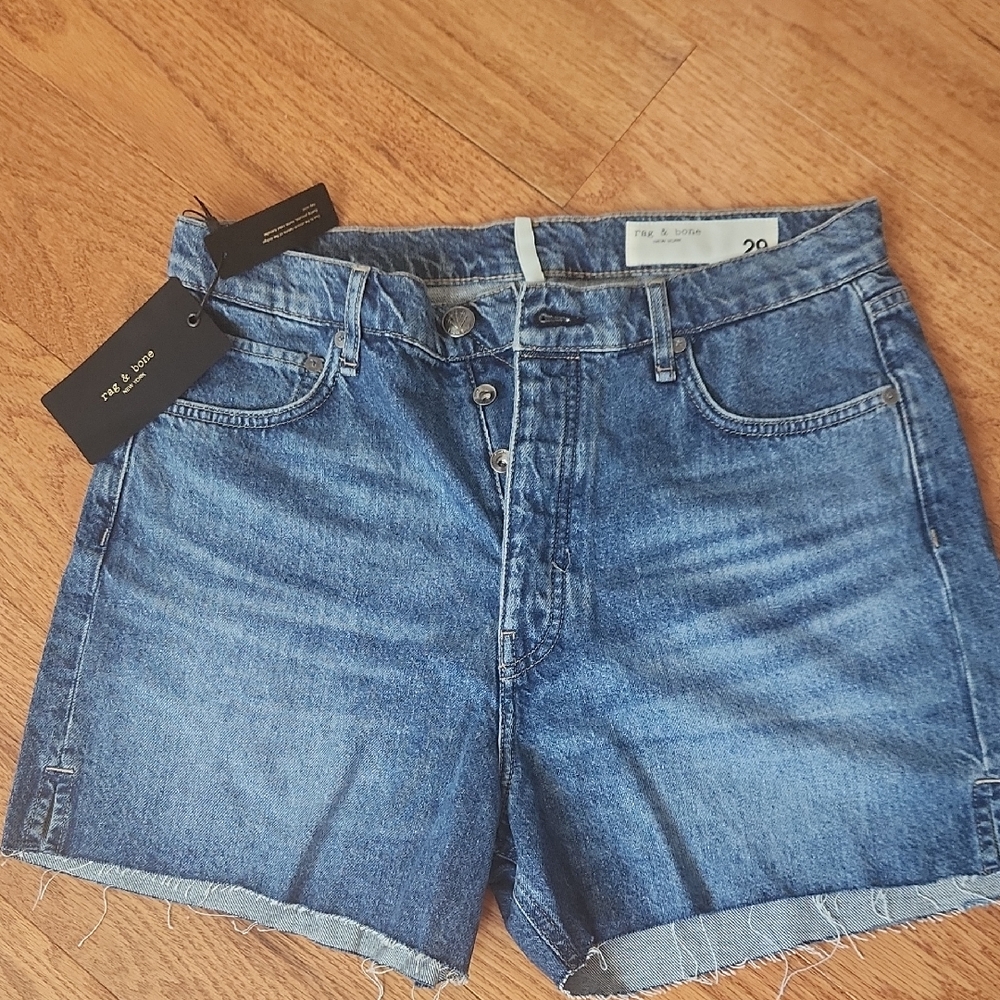 Rag & Bone Blue Jean Shorts High-Waisted Cuffed